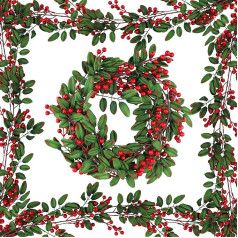 195 cm Berry Garland Holly Decoration, Artificial Berry Garland, Christmas Garland Decoration, Artificial Red Berry Garland for Fireplace, Christmas, Artificial Red Berries for Winter Christmas