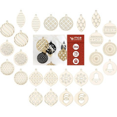 MCE-Commerce A550126 Christmas Hangers, Christmas Tree Decorations, Pack of 26, 6 cm, Wood, Natural, 6-7 cm