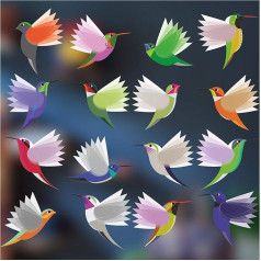 Bird Window Stickers for Protection Against Bird Strikes - Sixteen Large Beautiful Exotic Hummingbird Glass Stickers, Double Sided and Self Adhesive to Protect Against Bird Collisions - Sixteen Large