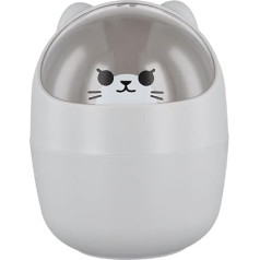 Catime Desk Trash Can, Cute Mini Small Rubbish Bin, Pen Holder with Lid, Portable Removable Table Waste Bin, Plastic Waste Bin for Office (Grey)