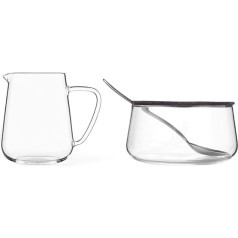 Viva Scandinavian Milk and Sugar Set Made of Glass with Stainless Steel Spoon, Very Light and Thin Walled, Stays Clear