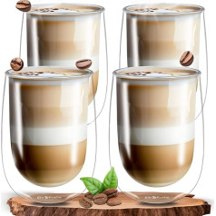 ElbFuchs® Double-Walled Latte Macchiato Glasses Set [4 x 350 ml] Crystal Clear Thermal Glasses Double Walled Ideal as Cappuccino Glasses Coffee Glasses Tea Glasses