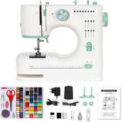 Todeco Sewing Machine for Beginners and Children, 16 Stitch Patterns, Double Needle and Double Thread, Sewing Machine Small with Foot Pedal Sewing Light Electric with Sewing Kit (Green)