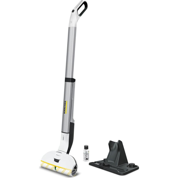 Kärcher EWM 2 electric mop, wireless floor cleaner with 2 rotating microfibre rollers, battery life: approximately 20 minutes, surface power per battery charge: approximately 60 m², white.