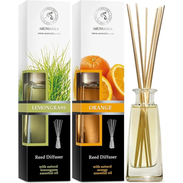 Room Fragrance Diffuser Lemongrass & Orange 2х100 ml - Lemongrass - Room Fragrance Diffuser with Sticks - Natural Pure Essential Lemongrass Oil - Orange Oil - Room Fragrance - Aromatherapy - Reed