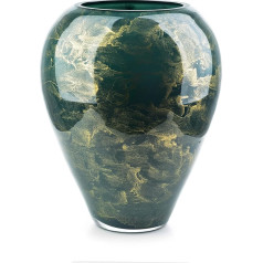 Terroso Vase - Hand Blown Green Glass - Luxurious Appearance, Stylish & Elegant - 33cm Tall - Marble Effect - Flower Vase