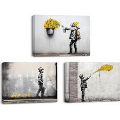 Piy Painting Set of 3 Graffiti Art Pictures on Canvas Large Format 58 x 40 cm Modern Canvas Pictures Painting on Canvas Wall Decoration Pictures with Frame for Living Room Office