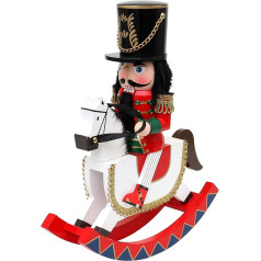 Dekohelden24 Wooden Nutcracker Soldier on Rocking Horse in Red/White, 30 cm