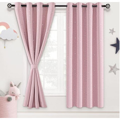 NAPEARL Girl’s room, Children's Room Curtains, 2 x Light Pink Children's Curtains with Silver Stars, Stars Children's Room Curtains with Eyelets, Opaque Curtains for Living Room, Bedroom, H 214 x W 132 cm