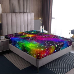 Colourful Galaxy Fitted Sheet, Space Theme Bedding Sets, Starry Sky Bedspread, Modern Dream Bedroom, Decorative Fitted Sheet, No Pillowcase, Watercolour, 1600 x 200 x 30 cm