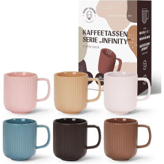 Happy Lemuro Coffee Cups - Design Mugs 6 x 360 ml Matt Modern Ceramic Mug for Coffee and Tea Large and High Quality Available in 6 Earth Colours