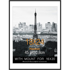 Hesmor Picture Frame 45 x 60 cm Black Poster Frame for Wall Mounting, Ideal for Photos, Pictures, Collage, Posters, Pictures, Certificates (Photo Frame with Paper Mount 40 x 50 cm)