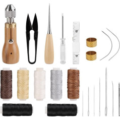 23-Piece Sewing Awl Leather Set, Sewing Thread Set with Straight Needle Curved Needle Wax Thread Hand Sewing Repair Awl Small Screwdriver Yarn Scissors Needle Threader