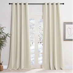 KGORGE Blackout Curtains, Beige Curtains, Opaque, Set of 2, 245 x 140 cm (H x W), Heat-Insulating Curtains with Eyelets, Thermal Curtain, Heat Protection, Black Out Curtains for Living Room, Light