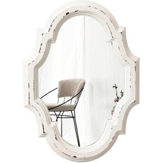 Sintosin Farmhouse Decorative Wall Mirror Small 28 x 20 cm, Distressed White Ornate Accent Wooden Bathroom Mirror Vanity Mirror Wall for Living Room, Bedroom, Bathroom, Hallway