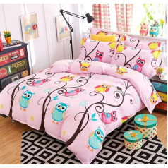 AShanlan Children's Bed Linen 140 x 200 cm Girls Pink Owl Motif 2-Piece Soft Microfibre Pink Owl Children's Girls Duvet Cover and Pillowcase 70 x 90 cm Zip