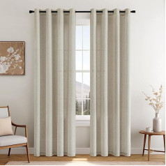 MIULEE Linen Curtains with Eyelets Linen Look Living Room Modern Window Curtain Children's Room Set of 2 140 x 260 cm Linen