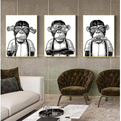 Set of 3 Posters Highland Cow Bathroom Posters, Pictures of Money Orang Utans and Monkeys, Animal Black White Wall Art Prints, Frameless (Poster 05, 3 Pieces - 60 x 90 cm)
