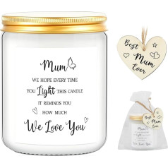 BBTO Pack of 3 Christmas Gifts for Mum from Daughter Son Vanilla Scented Candles Decorative Best Mom Ever Wooden Sign Plaque White Organza Gift Bag for Birthday Christmas Valentine's Day