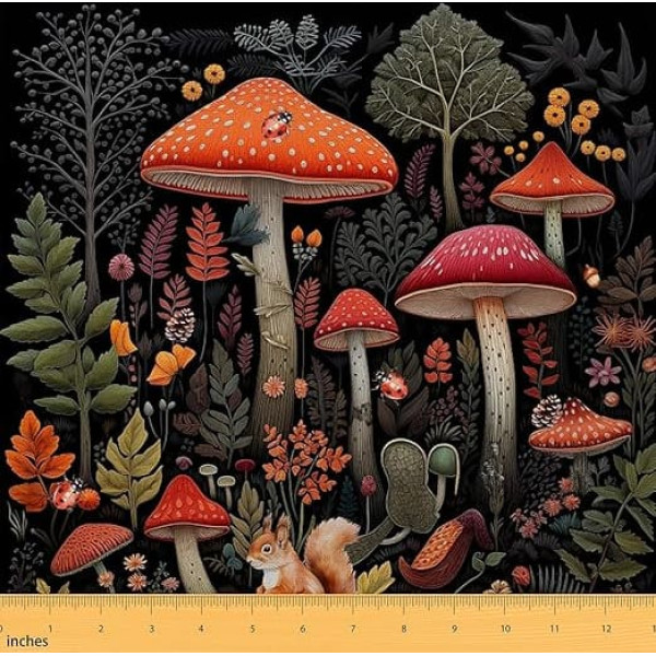 Mushroom Fabric by The Yard Cute Squirrel Ladybug Cartoon Wildlife Fabric for Kids Sewing Supplies Watercolor Jungle Plants Rustic Style Fabric for Room Decoration and DIY Upholstery 36 Inch