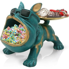 French Bulldog Figures Statue, Bulldog Tray Decoration, Dog Sculpture Key Shell for Living Room, Entryway, Office, Desk Decoration (Blue)