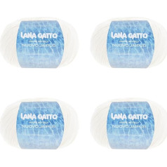 Lana Gatto Line Nuovo Jaipur Cotton Yarn, 100% Cotton for Knitting or Crocheting, 4 Balls Length 400 m on 200 g Cotton (White, 4)