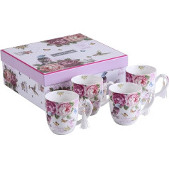 London Boutique k414 Mug-Set of 4, Bird Rose Butterfly