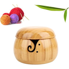 RoseFlower Wooden Yarn Storage Bowl, Handmade Wooden Weaving Thread Bowl with Removable Lid, Thread Slot and Drilled Holes for Knitting and Crochet #1
