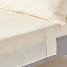 HOMESCAPES Percale Bed Sheet without Elastic Band, Cream/Vanilla, 178 x 255 cm, Cotton Bed Sheet without Fitted Edge, House Towel, Egyptian Cotton