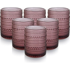 HomeVogue Vintage Glassware Tumbler Set 6oz Hobnail Glass Tumbler Cocktail Glass Set Embossed Purple Water Cup for Beer, Whiskey, Juice and Various Mixed Drinks (Purple)