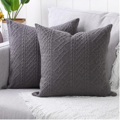 Yaertun Set of 2 Super Soft Cushion Covers, Decorative Cushion Covers, Sofa Cushion, Decorative Couch Cushion Cover, Soft for Living Room, Bedroom, 24 x 24 Inches, 60 x 60 cm, Dark Grey