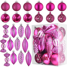Fuchsia Christmas Bauble Ornaments for Christmas Decorations - Pack of 24 Christmas Tree Shatterproof Ornaments with Hanging Loop for Christmas and Party Decoration