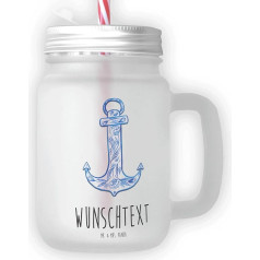 Mr. & Mrs. Panda Personalisiertes Trinkglas Mason Jar Anker Blau - Personalisierte Geschenke, lustige Sprüche, Personalisiertes Cocktailglas,