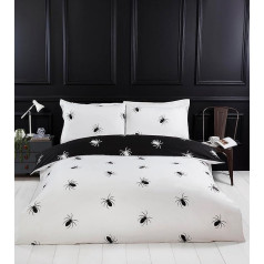 Rapport Home Monochrome Microfibre Single Duvet Cover Set Black Spider Reversible Bedding Set - Non-Iron Halloween Theme Bedding Set