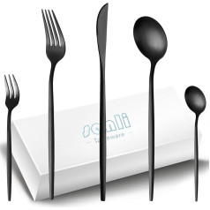 SANLI Cutlery Matt Black Set for 12 People, 60 Pieces, Stainless Steel, Modern Knife, Fork, Spoon, Crockery Set, Dishwasher Safe