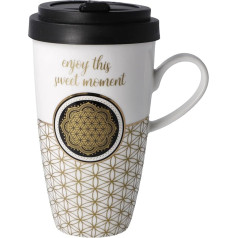 Goebel Artist 23-500-64-1 Mug with Plastic Lid Flower of Life White Lotus Fine Bone China 14 x 8 cm Multi-Coloured