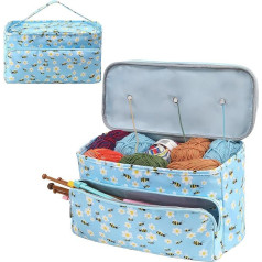 Aeelike Blue Knitting Bag Wool Bag for Yarn with 3 Yarn Hole, Portable Storage Bag for Travel, Durable Handmade Bag for Knitting Yarn, Accessories, Knitting Needles Storage