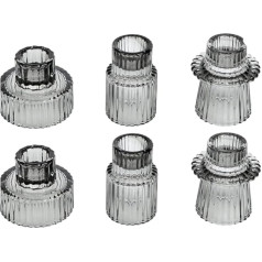 FLCSIed Glass Candle Holders, Pack of 6, Glass Candle Holders for Taper Candles, Pillar Candles and Tea Light Candles (Grey)
