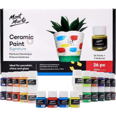 Mont Marte Porcelain Paint Set - 26 Pieces x 20 ml - Washable Ceramic Paints - High Quality Colours - Ideal for Painting Cups, Vases and Bowls