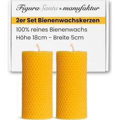 Figura Santa® Beeswax Advent Candles Set of 2 Candles Advent Wreath Pillar Candles Made of 100% Beeswax Plates Christmas Candles Size: 18 x 5 cm Long Burning Time Approx. 33.5 Hours