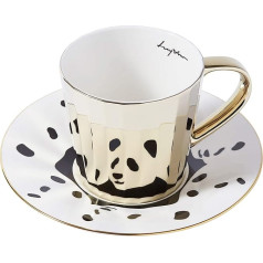 Luycho ] Abgewinkelte Spiegeltasse und Untertasse, Panda, Dalmatiner, 313 ml