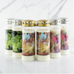 Set of 6 Hofer Grave Candles 7 Days Burning Time – The Original [Stille Select] Funeral Candles with Lid | Grave Light, Cemetery Candle with Motif and Saying | Candles for Grave Decoration and Grave