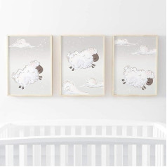 Sweet Pea Prints® 3 x A4 Sheep Nursery Wall Art Poster for Boys or Girls - Picture Frame Not Included