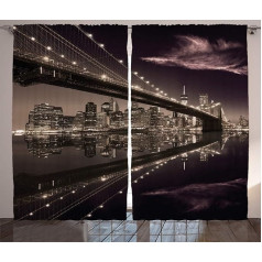 ABAKUHAUS New York Rustic Curtains, USA America Skyline, Bedroom Ruffle Tape Curtain with Loops and Hooks, 280 x 245 cm, Dried Rose