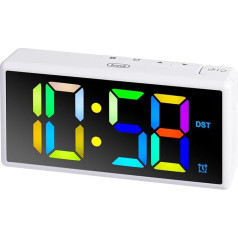 Trevi EC 886 Digital Alarm Clock with Large LED Display, Multi-Colour Electronic Ringtone, Snooze and Dimming Function, USB Socket for Charging Devices, White