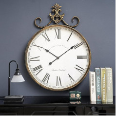 SHYFOY Large Vintage Wall Clock Living Room Without Ticking Noises XXL Metal Retro Gold Romantic Numbers Wall Clocks for Kitchen Living Room Bar 70 x 51 cm