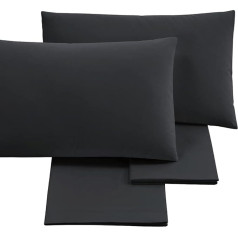 PURALUNA Double Bed Bedding Set (160 x 200 cm), Cotton Bedding Set, Made in Italy (Black, 160 x 200 cm, H30)