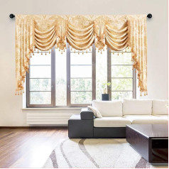 ELKCA Golden Jacquard Swag Valance for Living Room Damask Curtain Valance for Kitchen (Damask Gold, W28cm, 1 Panel)