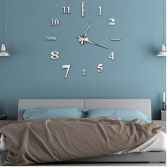 Wall Clock, 3D Wall Clock DIY Modern Mute DIY Large Wall Clock Self-Adhesive for Home Living Room Bedroom Office Decoration