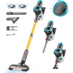 CHEBIO 45000Pa/550W/60min Cordless Vacuum Cleaner with Self-Standing Design, Vacuum Cleaner with Anti-Tangle Brush and 5-Hole High Efficiency Filtration for Hard Floors, Carpet, Pet Hair